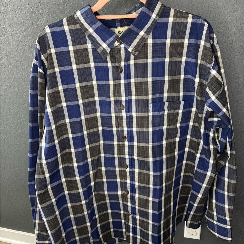 Blue and Gray Plaid Men's Shirt